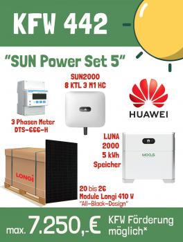 KFW 442 „SUN Power Set 5“ inkl. 20 x Modul Longi 410W (FullBlack), Huawei SUN 8KTL 3ph M1 HC und 5kWh Speicher